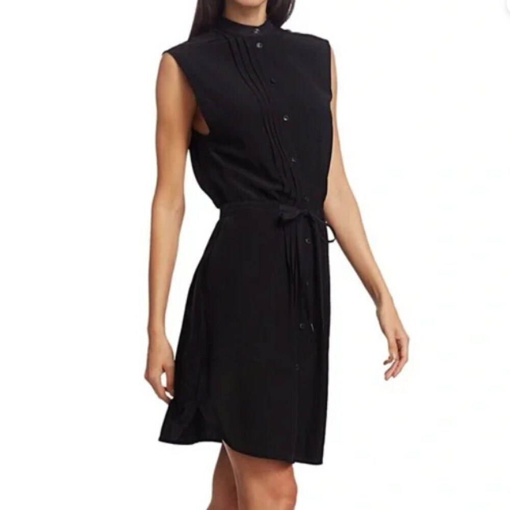 Rag & Bone Sarah Classic-Fit Plissé Sleeveless Silk Shirtdress